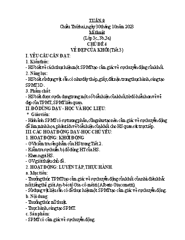 Kế hoạch bài dạy Mĩ Thuật 3+5, GDTC 1, Công Nghệ 3 - Tuần 9 (NH 2023-2024)(GV: Cao Thị Minh Tình)