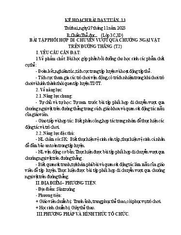 Kế hoạch bài dạy Thể Dục 3, Mĩ Thuật 1+2+4 - Tuần 13 (NH 2023-2024)(GV: Dương Thị Hồng Thắm)