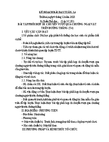 Kế hoạch bài dạy Thể Dục 3, Mĩ Thuật 1+2+4 - Tuần 14 (NH 2023-2024)(GV: Dương Thị Hồng Thắm)