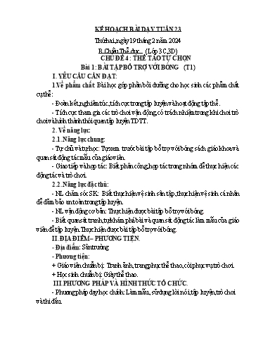Kế hoạch bài dạy Thể Dục 3, Mĩ Thuật 1+2+4 - Tuần 23 (NH 2023-2024)(GV: Dương Thị Hồng Thắm)