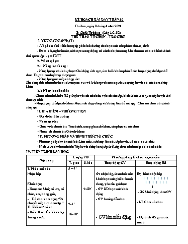 Kế hoạch bài dạy Thể Dục 3, Mĩ Thuật 1+2+4 - Tuần 30 (NH 2023-2024)(GV: Dương Thị Hồng Thắm)