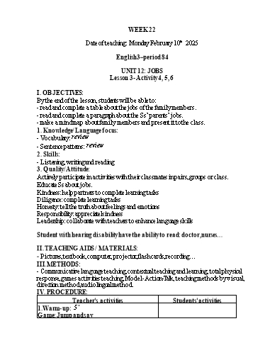 Kế hoạch bài dạy Tiếng Anh 1+2+3 - Tuần 22, NH 2024-2025 (GV: Thiều Thị Lợi)