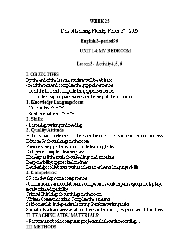 Kế hoạch bài dạy Tiếng Anh 1+2+3 - Tuần 25, NH 2024-2025 (GV: Thiều Thị Lợi)