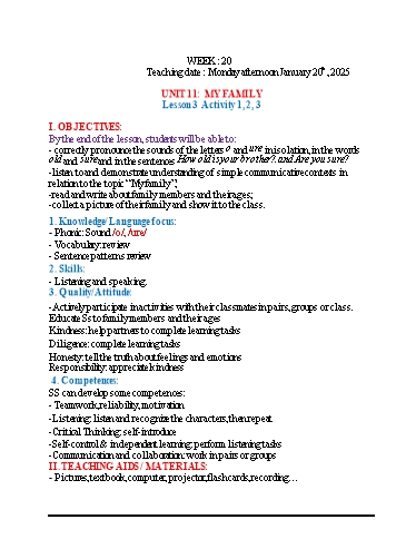 Kế hoạch bài dạy Tiếng Anh 3 - Tuần 20 (NH 2024-2025)(GV: Đào Thị Thanh Huyền)