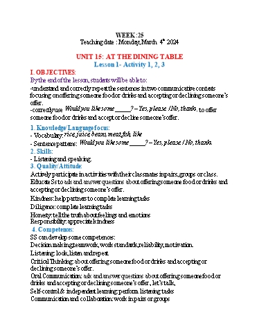 Kế hoạch bài dạy Tiếng Anh 3 - Tuần 25 (NH 2023-2024)(GV: Đào Thị Thanh Huyền)