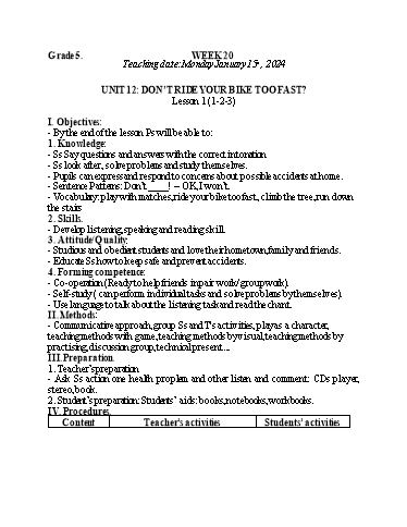 Kế hoạch bài dạy Tiếng Anh 4+5 - Tuần 20, NH 2023-2024 (GV: Trần Thị Ngọc Hiền)