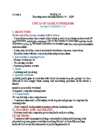 Kế hoạch bài dạy Tiếng Anh 4+5 - Tuần 26, NH 2023-2024 (GV: Trần Thị Ngọc Hiền)