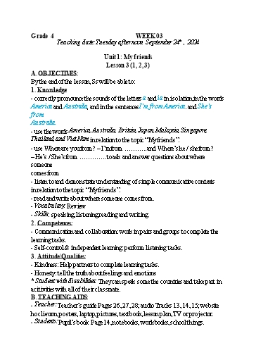 Kế hoạch bài dạy Tiếng Anh 4+5 - Tuần 3, NH 2024-2025 (GV: Trần Thị Ngọc Hiền)