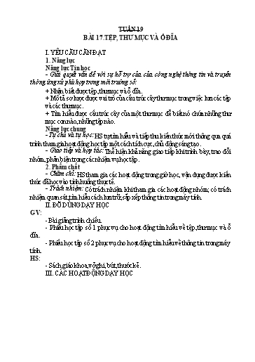 Kế hoạch bài dạy Tin Học 3 - Tuần 19, Bài 17: Tệp, thư mục và ổ đĩa (GV: Nguyễn Thị Ngọc Liễu)
