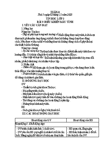 Kế hoạch bài dạy Tin Học 3+4+5 - Tuần 9, NH 2023-2024 (GV: Nguyễn Thị Ngọc Liễu)