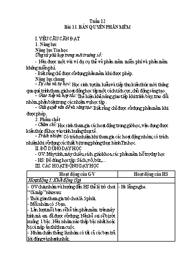 Kế hoạch bài dạy Tin Học 4 - Tuần 12, Bài 11: Bản quyền phần mềm (GV: Nguyễn Thị Ngọc Liễu)