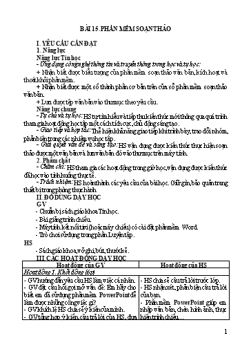Kế hoạch bài dạy Tin Học 4 - Tuần 19, Bài 15: Phần mềm soạn thảo (GV: Nguyễn Thị Ngọc Liễu)