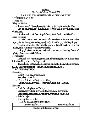 Kế hoạch bài dạy Tin Học 5 - Tuần 5 (NH 2023-2024)(GV: Cao Thị Minh Tình)